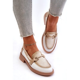 Skórzane mokasyny damskie Maciejka 06493-11 biało-beżowe białe 3