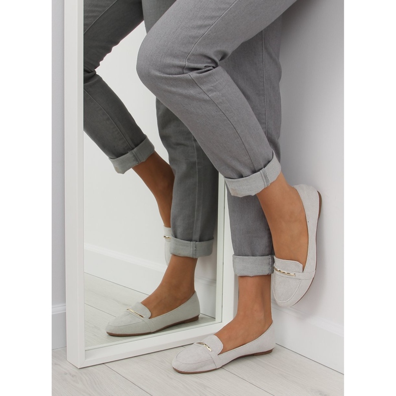 Mokasyny damskie srebrne 9988-121 Silver szare 1