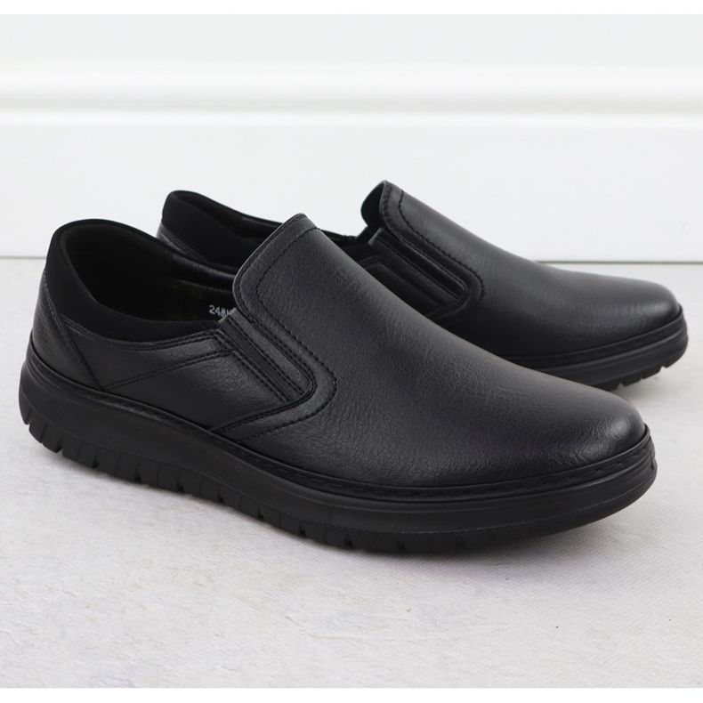 Półbuty męskie eleganckie wsuwane czarne Unisoft 7155 1