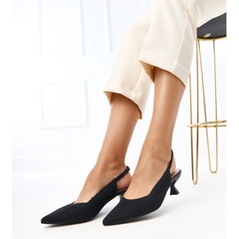 Czarne czółenka materialowe na niskim obcasie Cassie 2