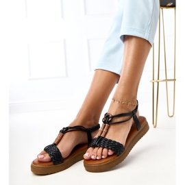 Czarne sandały z plecionym paskiem Keraya 2