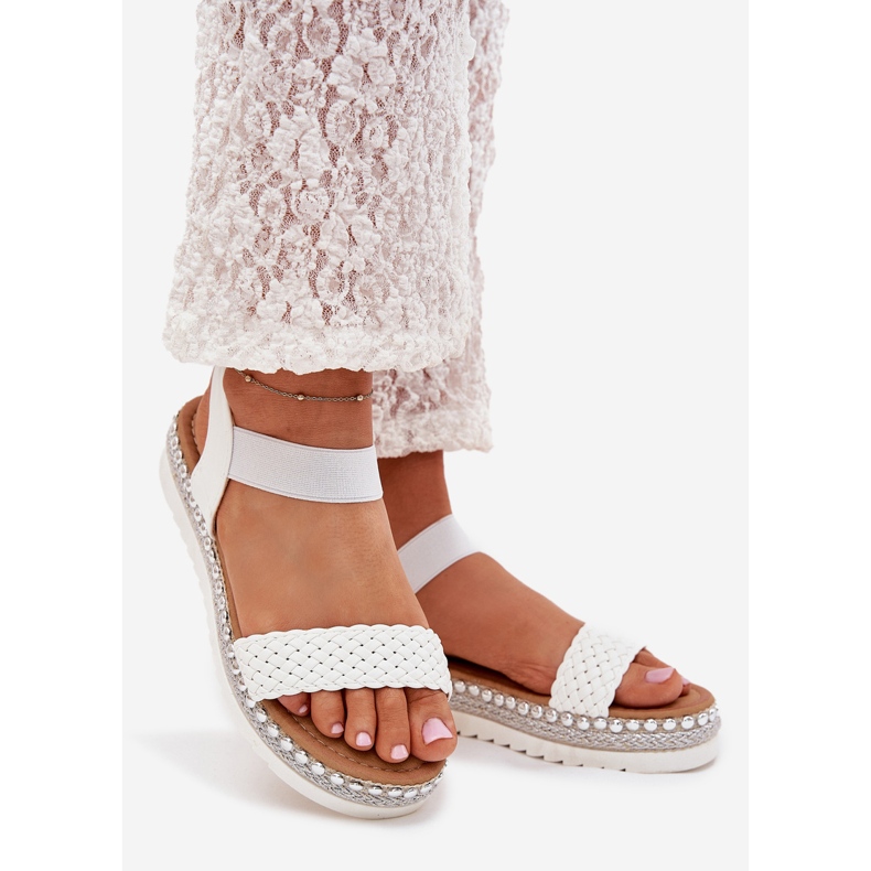 Boto Sandały Damskie Z Plecionką Na Zdobionej Platformie Białe Velara 1