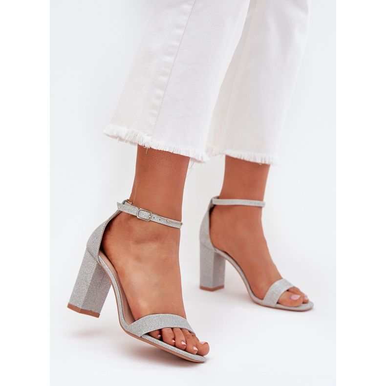 Boto Błyszczące Sandały Damskie Na Słupku Srebrne Kavina srebrny 2