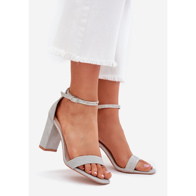 Boto Błyszczące Sandały Damskie Na Słupku Srebrne Kavina srebrny 1
