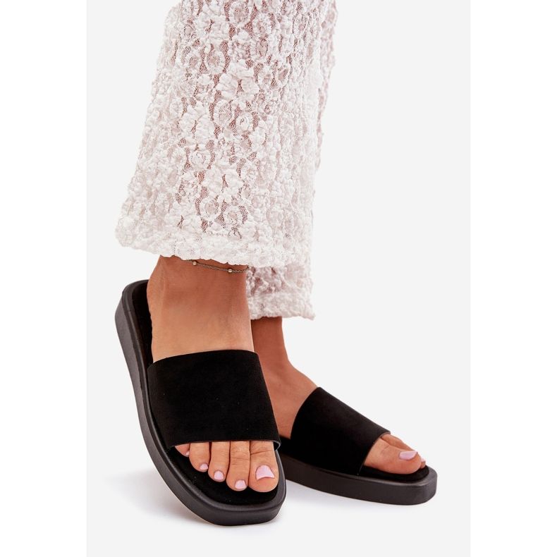 Boto Klapki Damskie Na Platformie Z Eko Zamszu Czarne Jorina 1