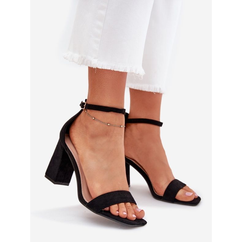 Boto Sandały Damskie Na Słupku Z Eko Zamszu Czarne Elirae 1