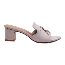 Seastar Klapki damskie z eko-zamszu na obcasie szare 4