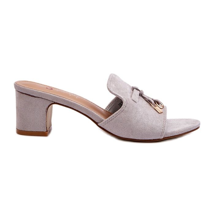 Seastar Klapki damskie z eko-zamszu na obcasie szare 4