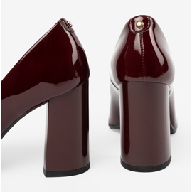 Shelvt Lakierowane czółenka na słupku bordowe czerwone 2