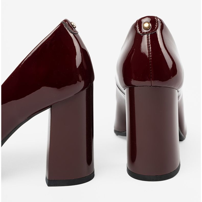 Shelvt Lakierowane czółenka na słupku bordowe czerwone 2