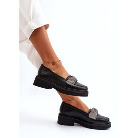 Zazoo 3419 mokasyny damskie skórzane z ozdobnym paseczkiem czarne 3