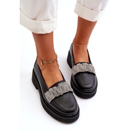 Zazoo 3419 mokasyny damskie skórzane z ozdobnym paseczkiem czarne 2