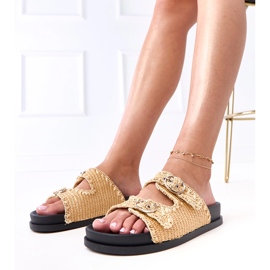 Brązowe klapki plecione z klamrami Sameli 1