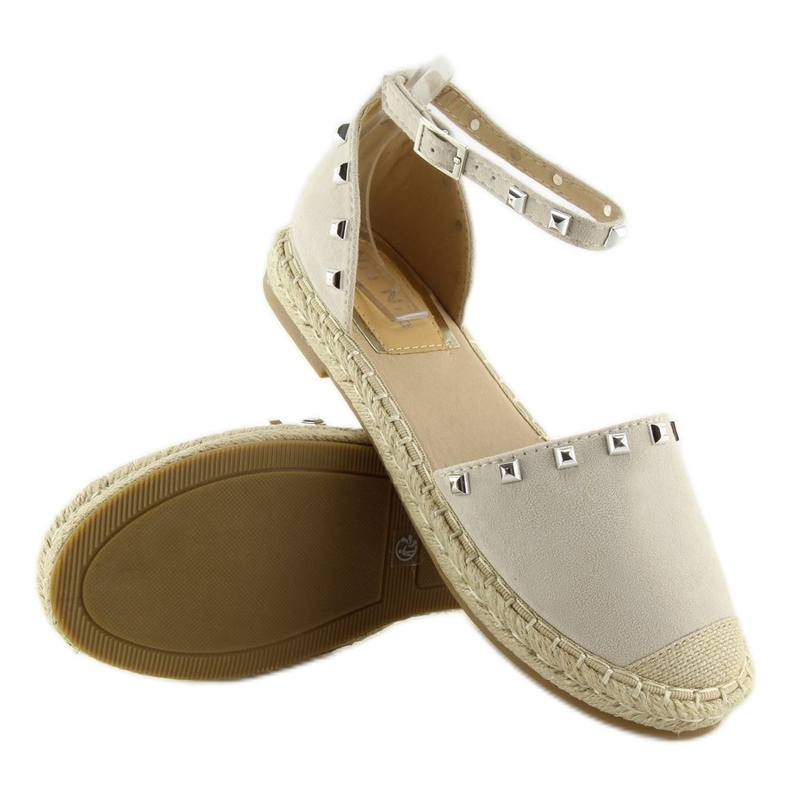 Espadryle z ćwiekami beżowe 99-26 beige beżowy 2