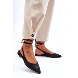 Wiązane Damskie Baleriny Zdobione Ćwiekami Czarne Jange 1