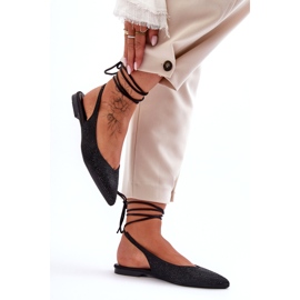 Wiązane Damskie Baleriny Zdobione Ćwiekami Czarne Jange 2