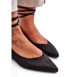 Wiązane Damskie Baleriny Zdobione Ćwiekami Czarne Jange 3