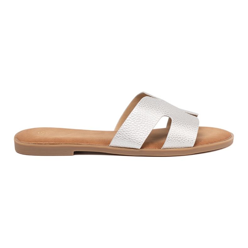 Shelvt Srebrne klapki damskie z wycięciami srebrny 2