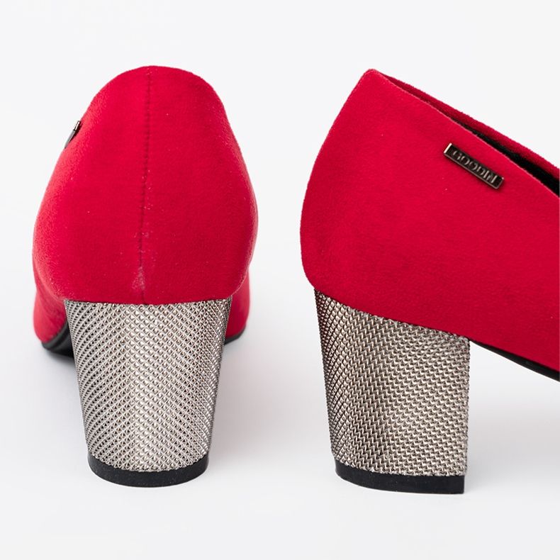 Goodin Czerwone czółenka damskie na srebrnym słupku 2