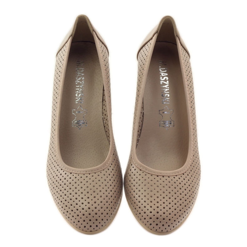 M.Daszyński Czółenka damskie koturno Daszyński 113 beżowy 4