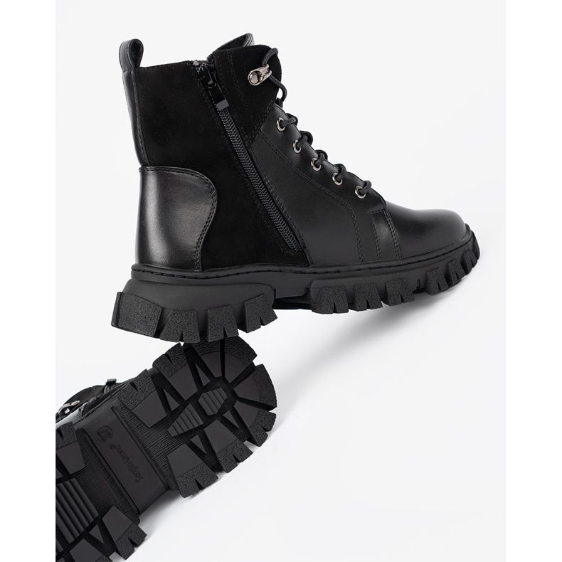 Czarne botki z masywną podeszwą i suwakiem Sergio Leone 1