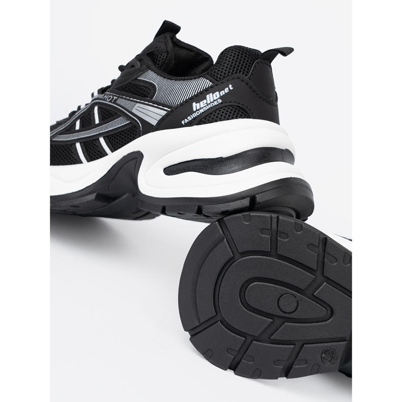 Shelvt Czarne sneakersy z przewiewną cholewką i masywną białą podeszwą 1