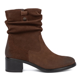 Brązowe skórzane botki z marszczoną cholewką Sergio Leone 2