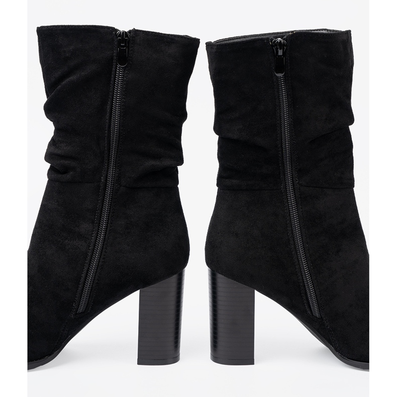 Shelvt Czarne botki na słupku z marszczoną cholewką 1