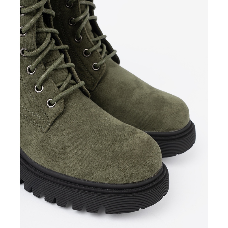 Shelvt Ciemnozielone workery z grubą podeszwą i sznurowaniem 1
