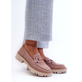 S.Barski Zamszowe Mokasyny Damskie Z Ozdobą D&A TW117 Różowe 1