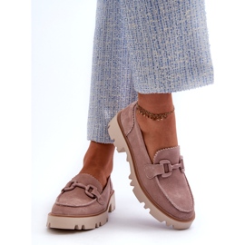 S.Barski Zamszowe Mokasyny Damskie Z Ozdobą D&A TW117 Różowe 3