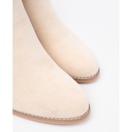 Shelvt Jasnobeżowe botki na słupku z ozdobną klamrą 1