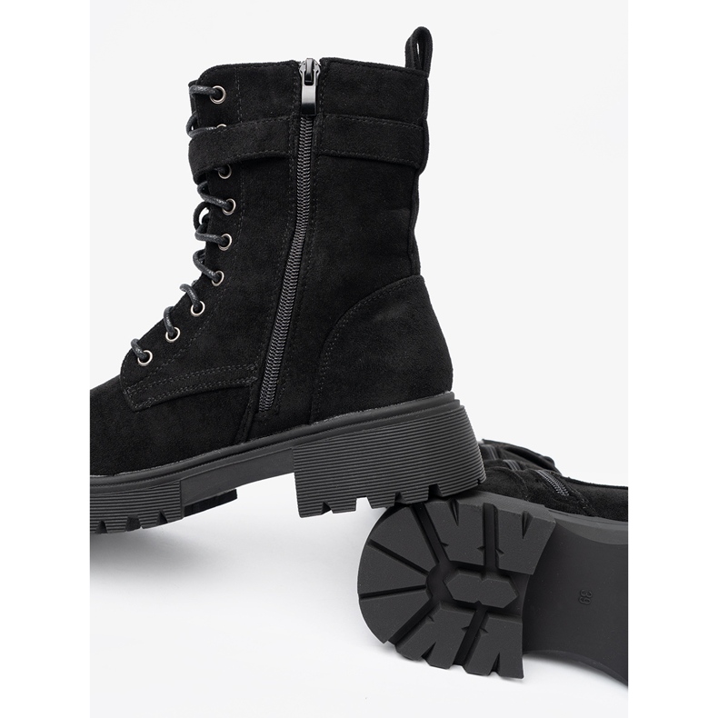 Shelvt Czarne workery z klamrą i sznurowaniem 1