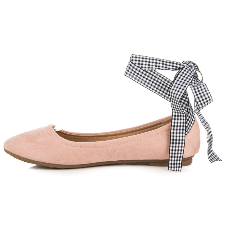 Ch. Creation Zamszowe baleriny ze wstążką różowe 1