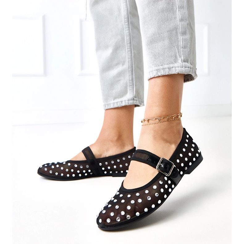 Czarne balerinki siateczkowe z kryształkami Malmo 2