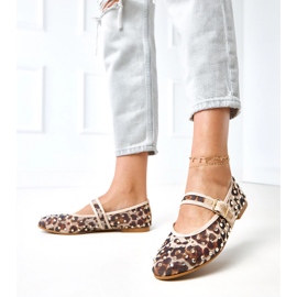 Panterkowe balerinki siateczkowe z kryształkami Malmo brązowe 2