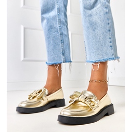 Złote mokasyny z kokardką i misiem Teriwa złoty 1