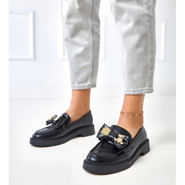 Czarne mokasyny z kokardką i misiem Teriwa 1