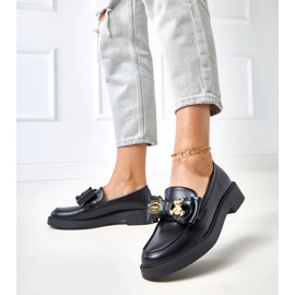 Czarne mokasyny z kokardką i misiem Teriwa 2