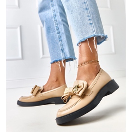 Beżowe mokasyny z kokardką i misiem Teriwa beżowy 2