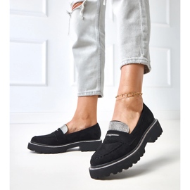 Czarne mokasyny ekozamszu zdobione cyrkoniami Kloren 2