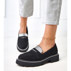 Czarne mokasyny ekozamszu zdobione cyrkoniami Kloren 1