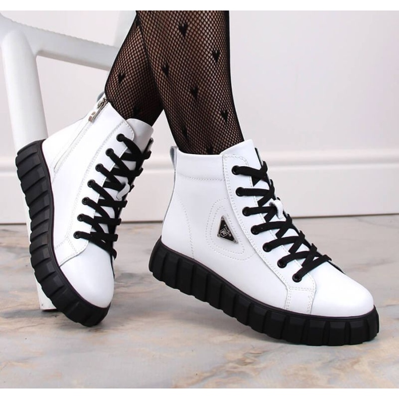 Skórzane botki na platformie Filippo W PAW382B białe 2