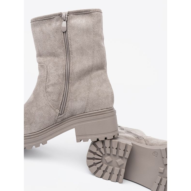 Shelvt Wygodne szare botki na masywnej podeszwie 1