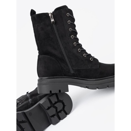 Shelvt Czarne sznurowane workery na masywnej podeszwie 1