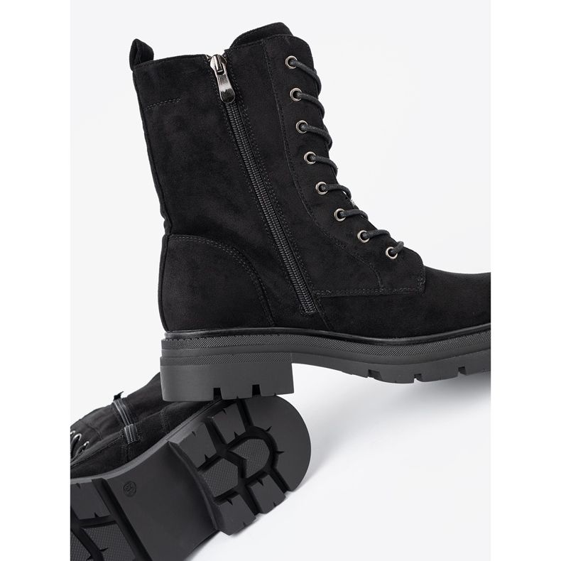 Shelvt Czarne sznurowane workery na masywnej podeszwie 1