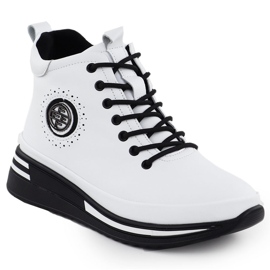 Skórzane botki damskie na koturnie białe Filippo DBT4215 1