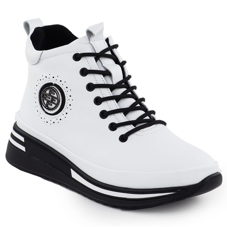 Skórzane botki damskie na koturnie białe Filippo DBT4215 1