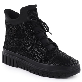 Skórzane botki damskie połyskujące czarne Filippo DBT7302 1