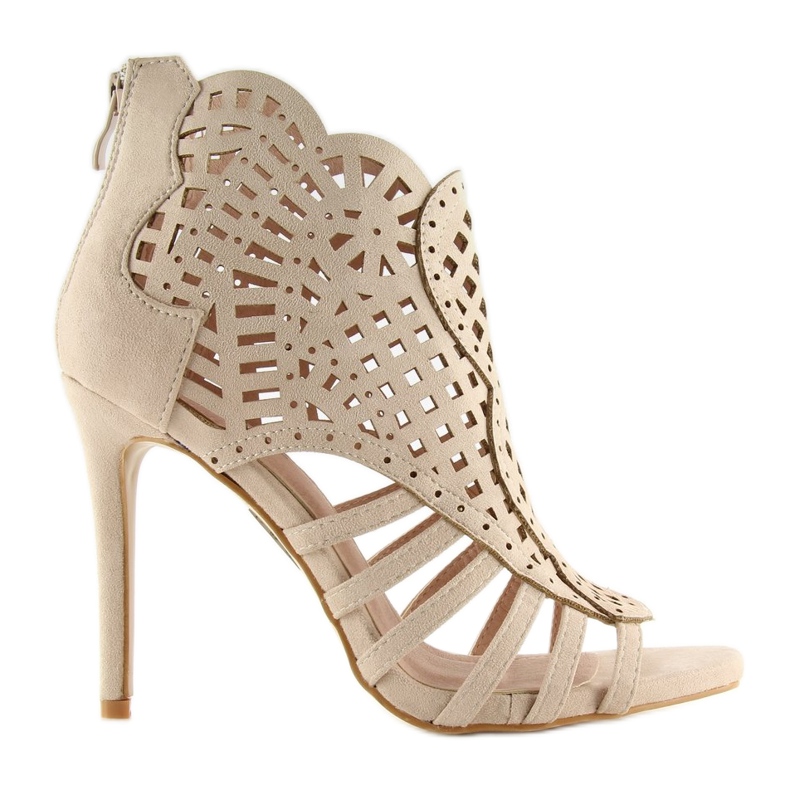Botki ażurowe open toe beżowe M286 Beige beżowy 1